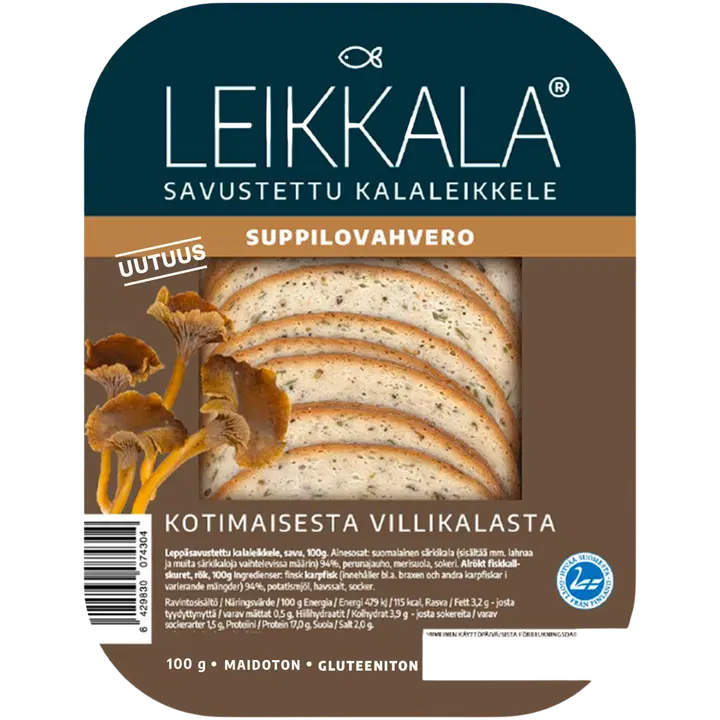 Leikkala- Leppäsavustettu kalaleikkele, suppilovahvero 100G