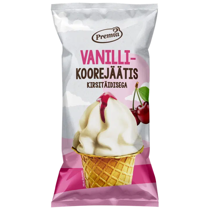 Premia Vanilli-Koorejäätis Kirsitäidiega Vahvliopsis 75 g/140 ml