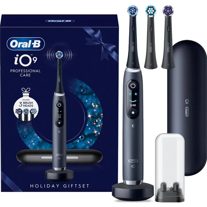 Oral-B iO9 Black Lahjapakkaus, sähköhammasharja + lataava matkakotelo + 2 lisävaihtoharjaa