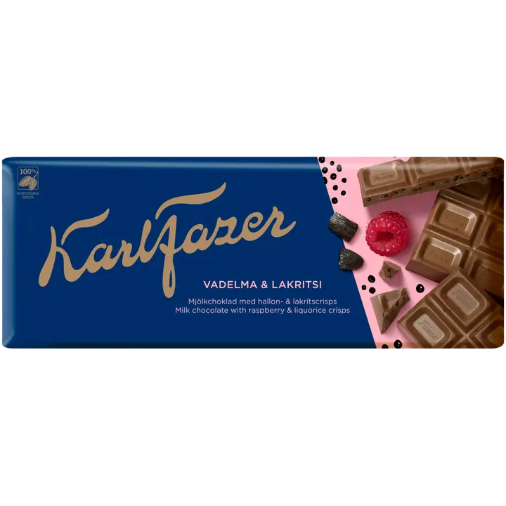 Karl Fazer vadelma & lakritsi suklaalevy 200g