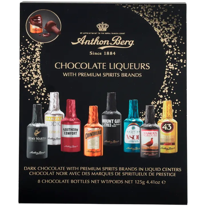 ANTHON BERG šokolaadipudelid alkoholitäidisega 125g - uus toode sortimenti