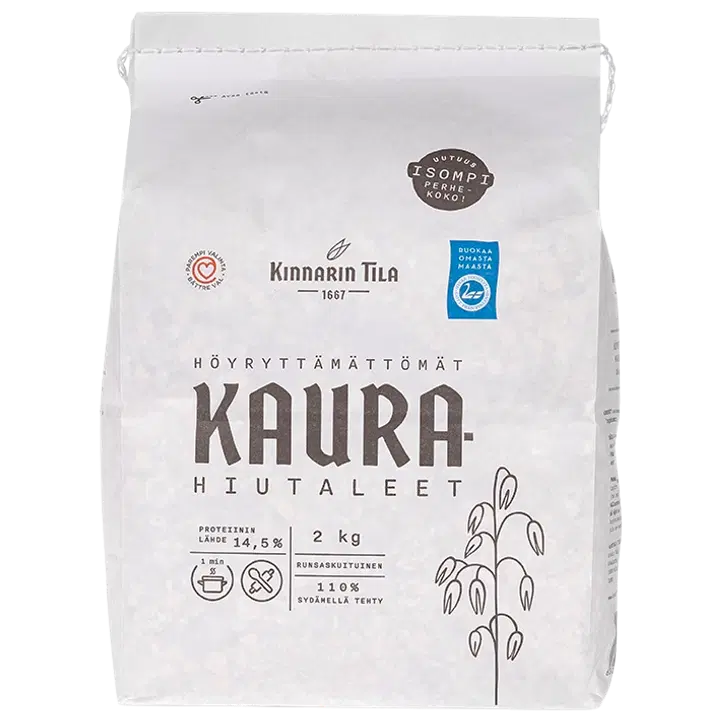 Kinnarin Tila höyryttämättömät täysjyväkaurahiutaleet 2 kg