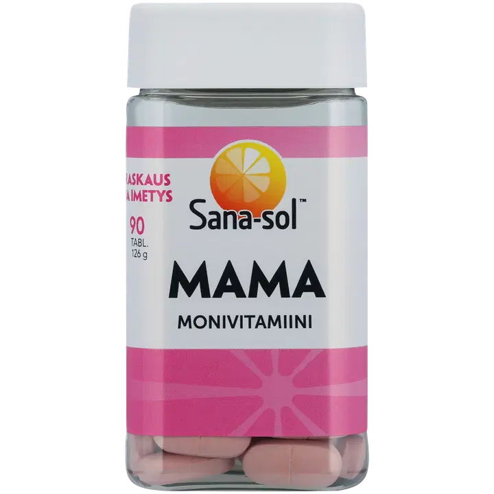 Sana-sol Mama monivitamiini-kivennäisainetabletti ravintolisä raskaana olevalle ja imettävälle naiselle 90tabl / 126g