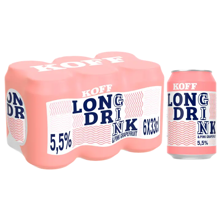 6-pack Koff Long Drink Pink Grapefruit 5,5 % tölkki 0,33 L