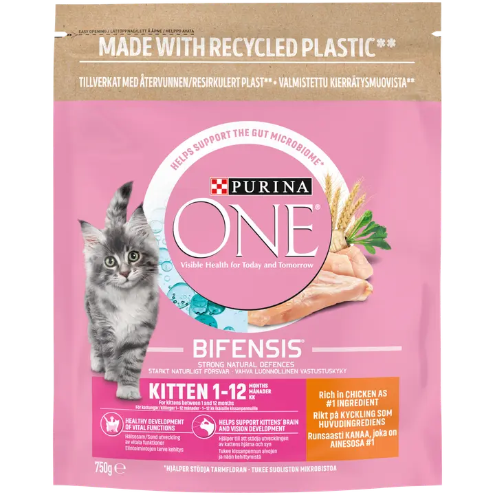 Purina One kitten/junior 1–12 kk, sisältää runsaasti kanaa kissanruoka