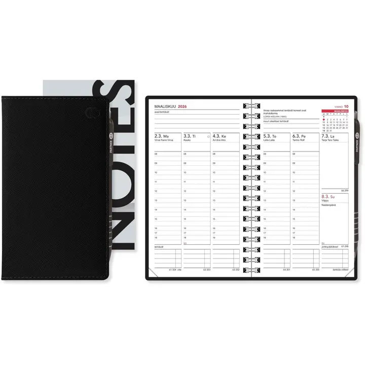 Taskukalenteri Leader musta 2026