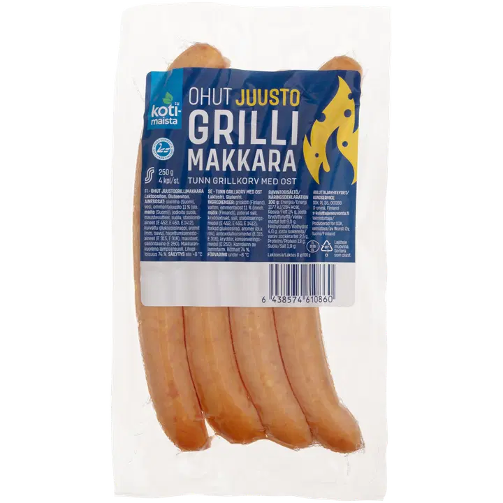 Kotimaista Ohut juustogrillimakkara 250g/4pcs