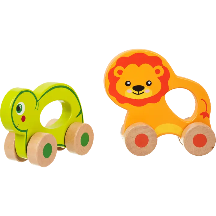 Työnnettävä puinen vauvalelu tiikeri tai kilpikonna