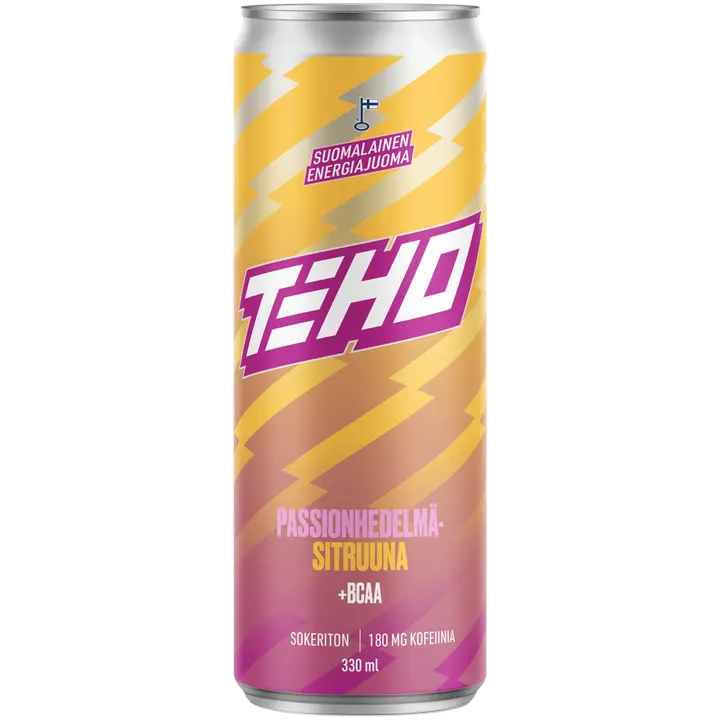 TEHO Passionhedelmä-Sitruuna+BCAA sokeriton energiajuoma 0,33 l fit tlk