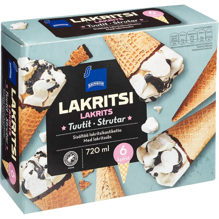 Rainbow 720ml lakritsituutit 6kpl