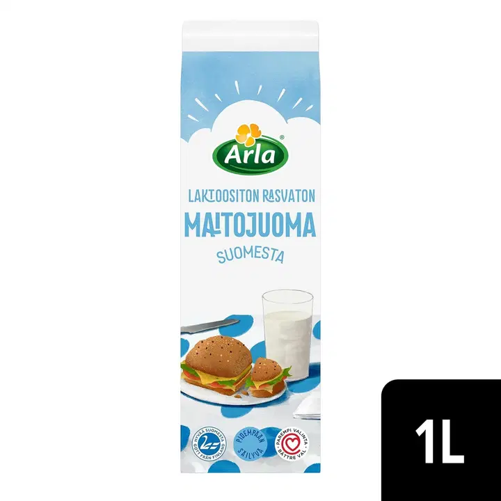 Arla Laktoositon rasvaton maitojuoma 1 L Suomi ESL