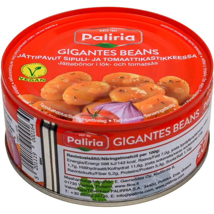 Paliria 280g jättipapuja sipuli- ja tomaattikastikkeessa