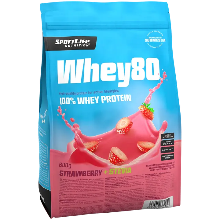 SportLife Nutrition Whey80 600g mansikka heraproteiinijauhe