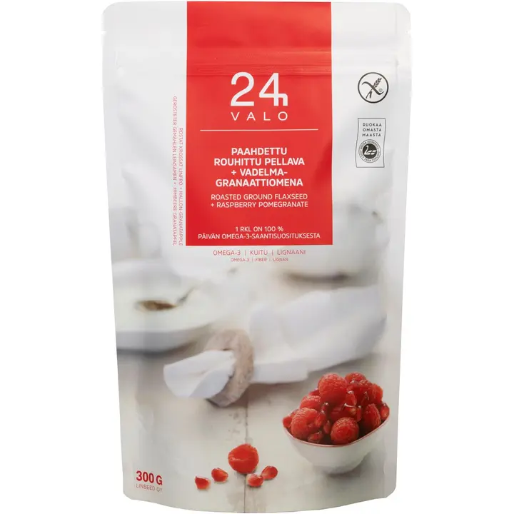 VALO24h Paahdettu rouhittu pellava + vadelma-granaattiomena 300g