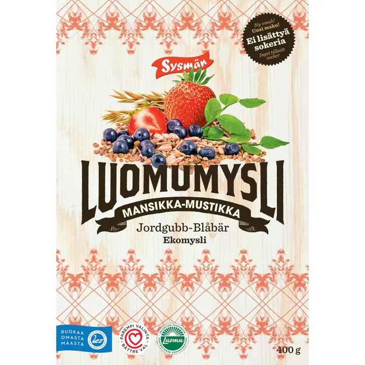 Sysmän Mansikka-Mustikka Luomumysli 400g
