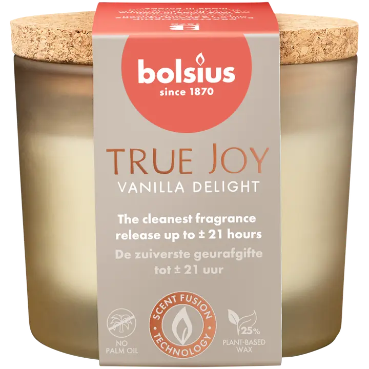 Bolsius – tuoksukynttilä, korkkikansi – norsunluu – Vanilla Delight