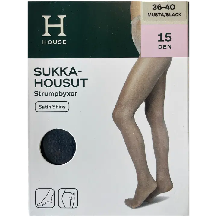 House sukkahousut Satin Shiny 15 den musta, koko 44-48