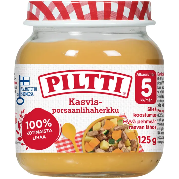 Piltti 125g Kasvis-porsaanlihaherkku lastenateria 5kk