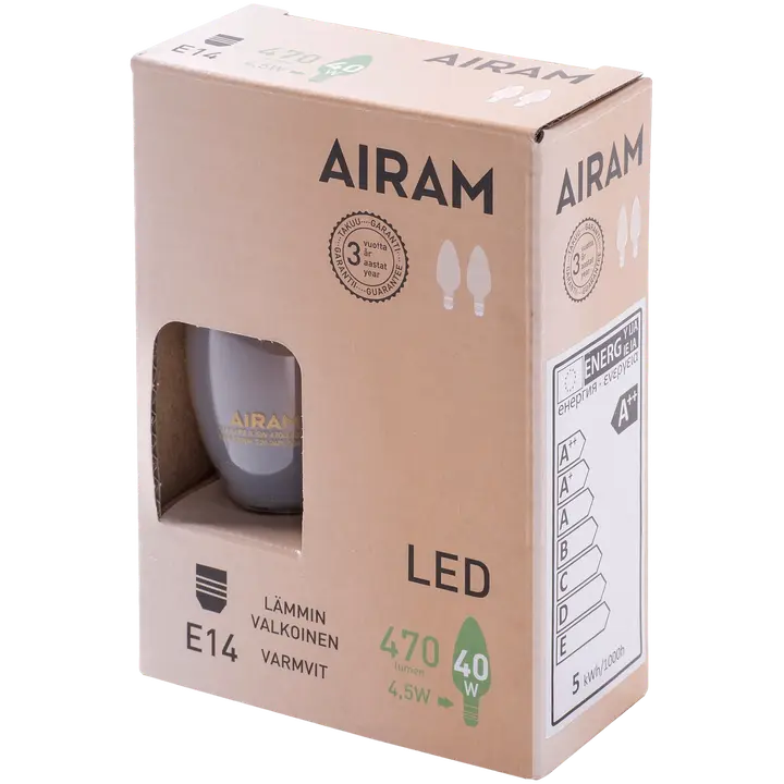 Airam Led himmeä 4,5W kynttilä E14 2700K 470lm 12 000h 2pack