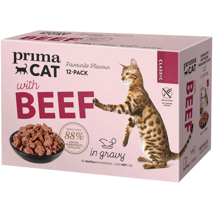 PrimaCat Classic Nautaa kastikkeessa 12 x 85 g