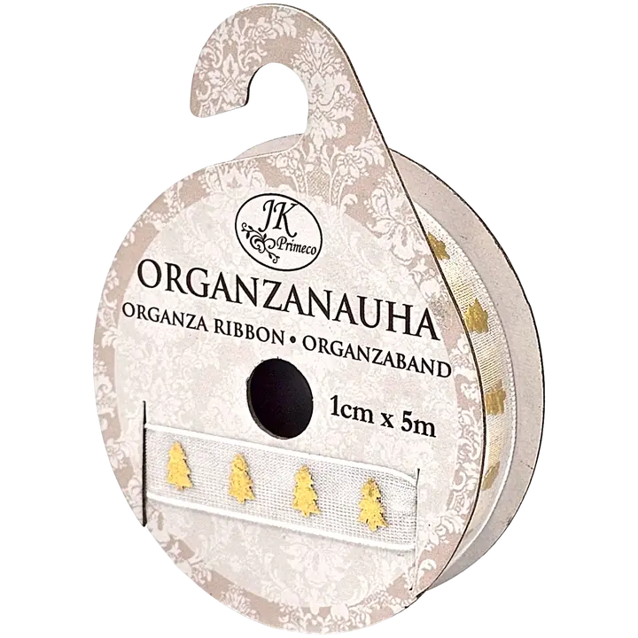 J.K. Primeco organzanauha 1cm x 5m Kuusi kulta