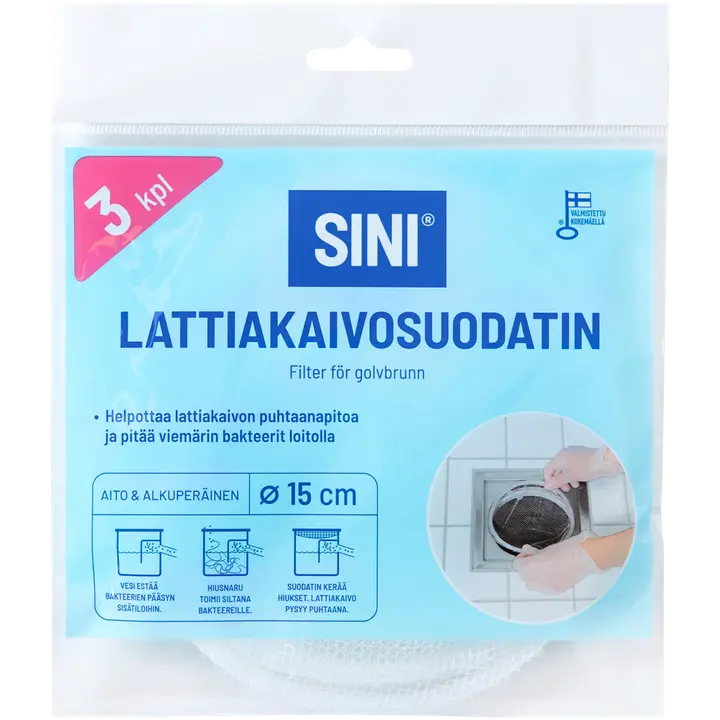 Sini lattiakaivosuodatin 15cm 3kpl