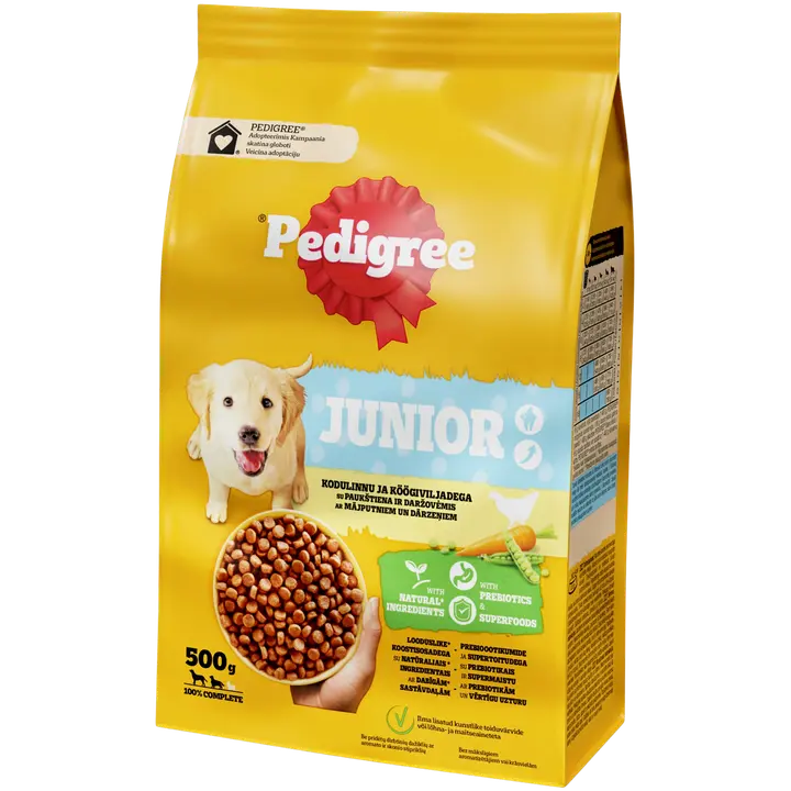 Pedigree kuivtoit kutsikatele kodulinnu ja köögiviljadega, Junior 500 g