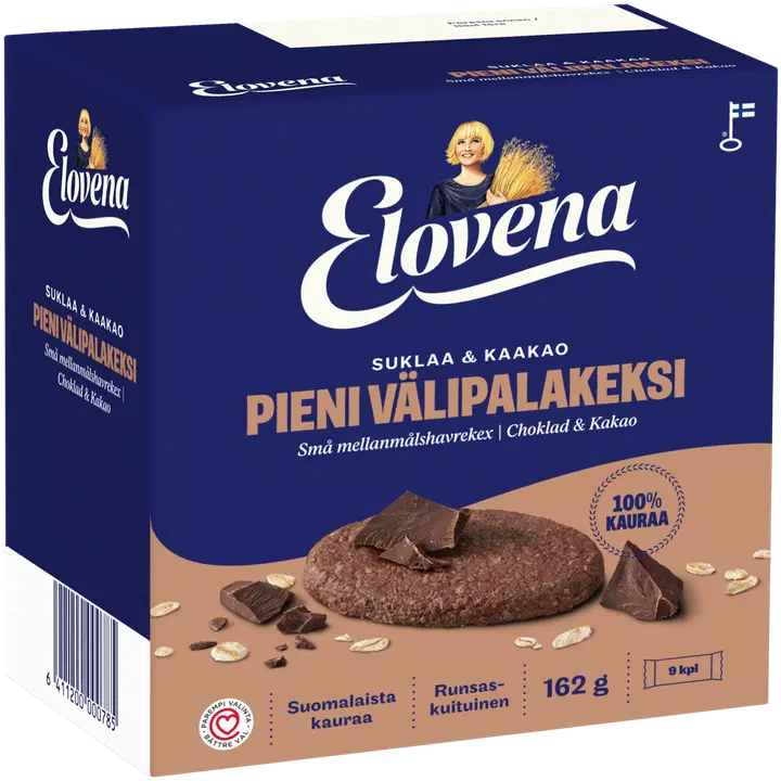 Elovena 9x18g suklaa&kaakao pieni välipalakeksi 100% kauraa
