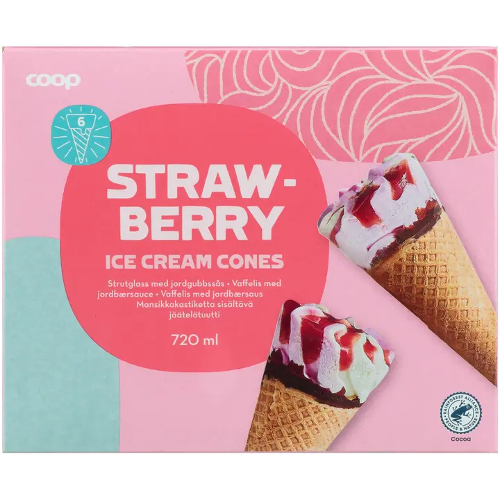 Coop Maasika koonusjäätised 6tk 415g