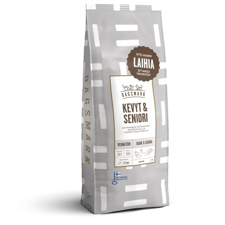 Dagsmark KEVYT & SENIORI koiran kuivaruoka vehnätön kana-kaura 2 kg