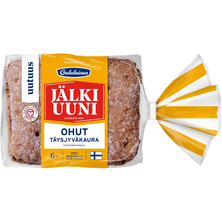 Oululainen Jälkiuuni Ohut Täysjyväkaura 6kpl 280g, täysjyväkauraleipä