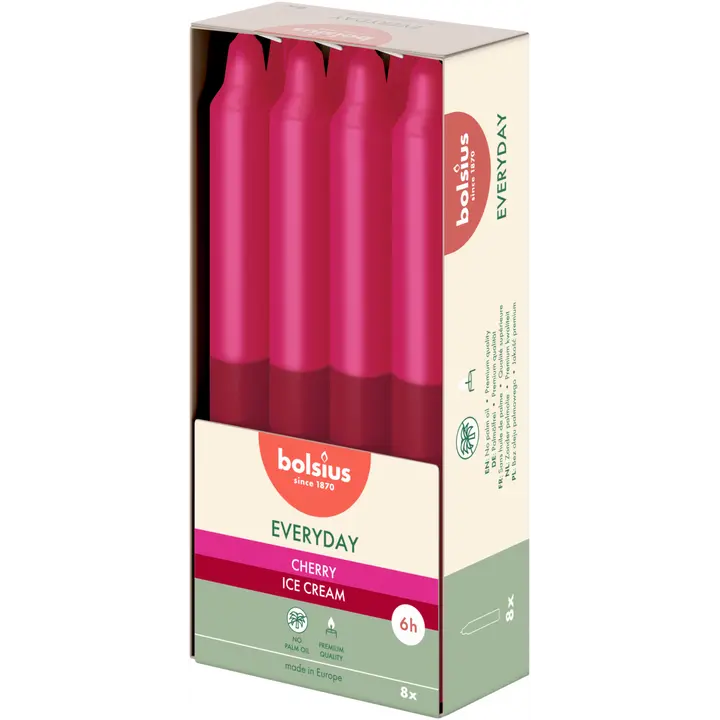 Bolsius – Everyday – tuoksullinen illalliskynttilä – Kirsikkajäätelö – vaaleanpunainen