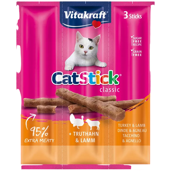 Vitakraft Cat Stick® Lihatikku kissoille, kalkkuna & lammas 3kpl
