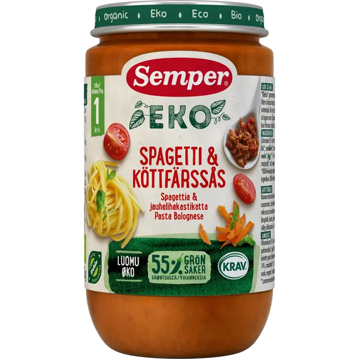 Semper EKO Pastaa ja jauhelihakastiketta 1v luomu lastenateria 235g