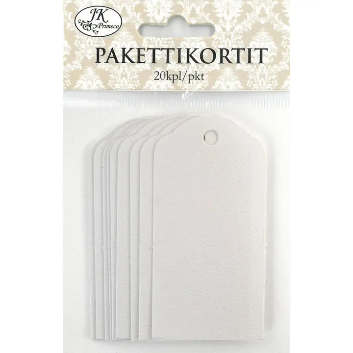 J.K. Primeco pakettikortti valkoinen 4x8cm 20kpl/pkt