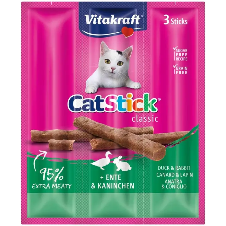 Vitakraft Cat Stick® Lihatikku kissoille, ankka & kaniini 3kpl