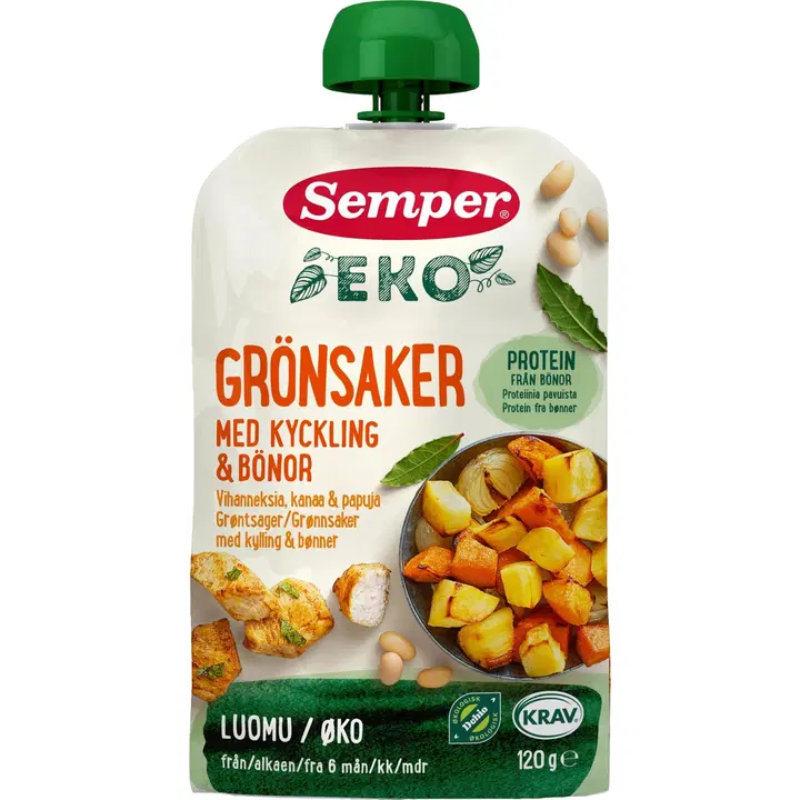 Semper EKO Vihanneksia kanaa ja papuja 6kk luomu lastenateria 120g