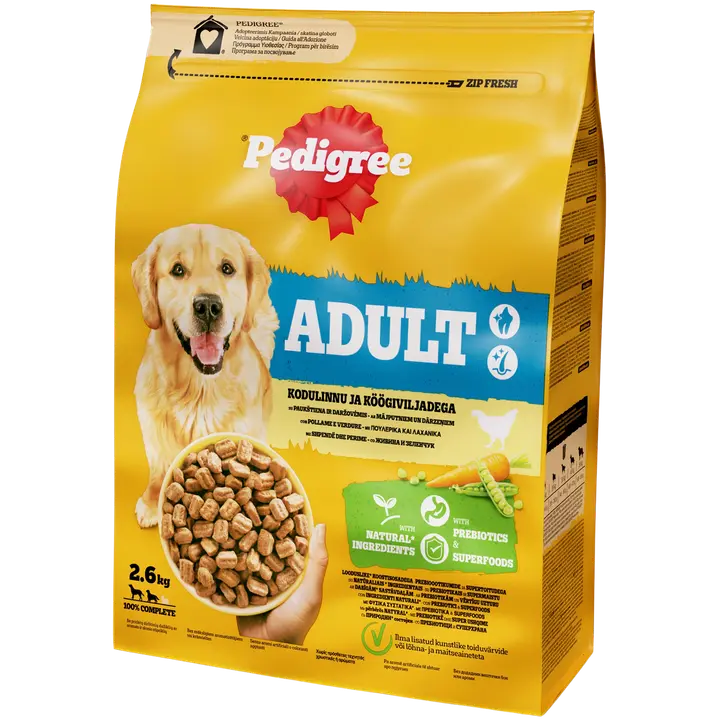 Pedigree kuivtoit Adult, kodulinnu ja köögiviljadega , 2.6kg