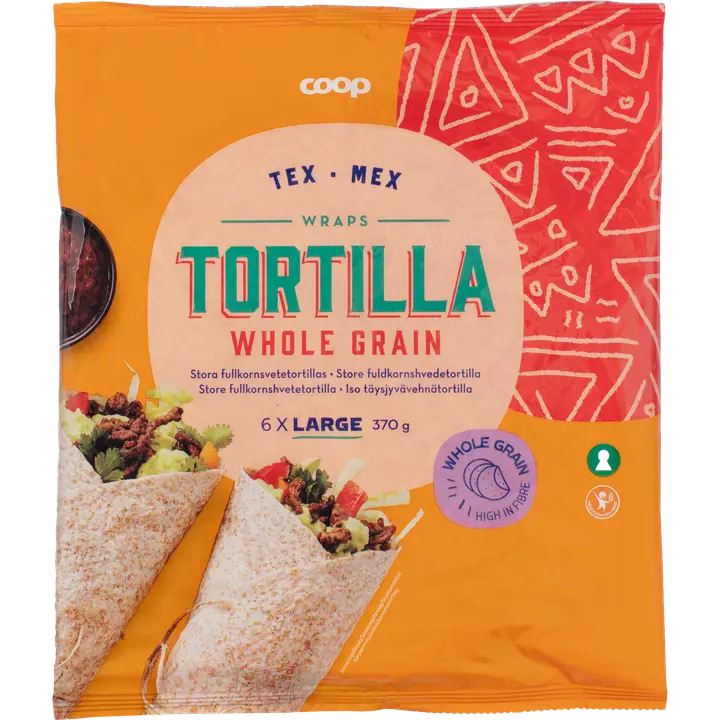 Coop iso täysjyvävehnätortilla 370 g 6 kpl