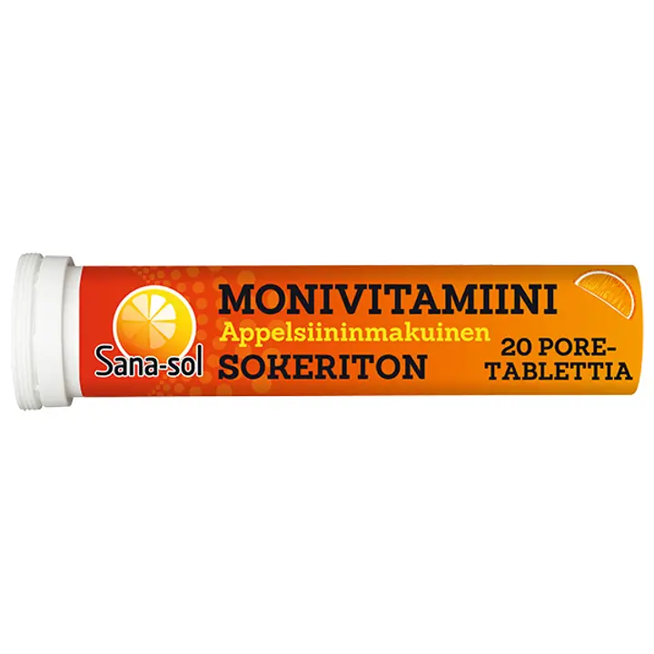 Sana-sol Monivitamiini sokeriton appelsiininmakuinen monivitamiiniporetabletti 20 poretablettia