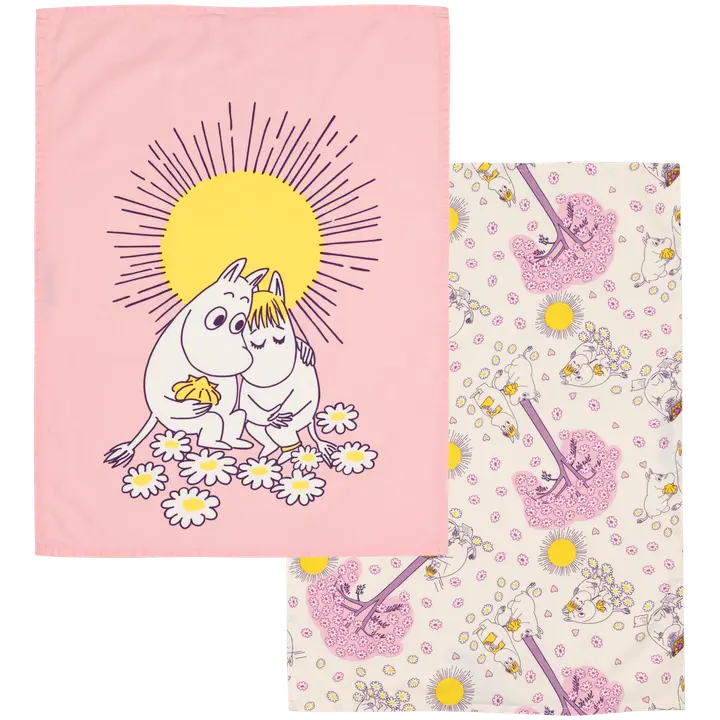 Moomin Arabia Muumi keittiöpyyhesetti 50x70 Sydänkäpyset GOTS