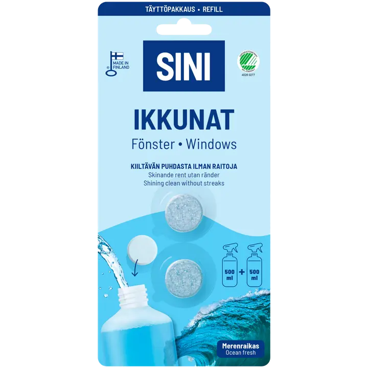 SINI Ikkunapuhdistusaine täyttöpakkaus – 2 tablettia