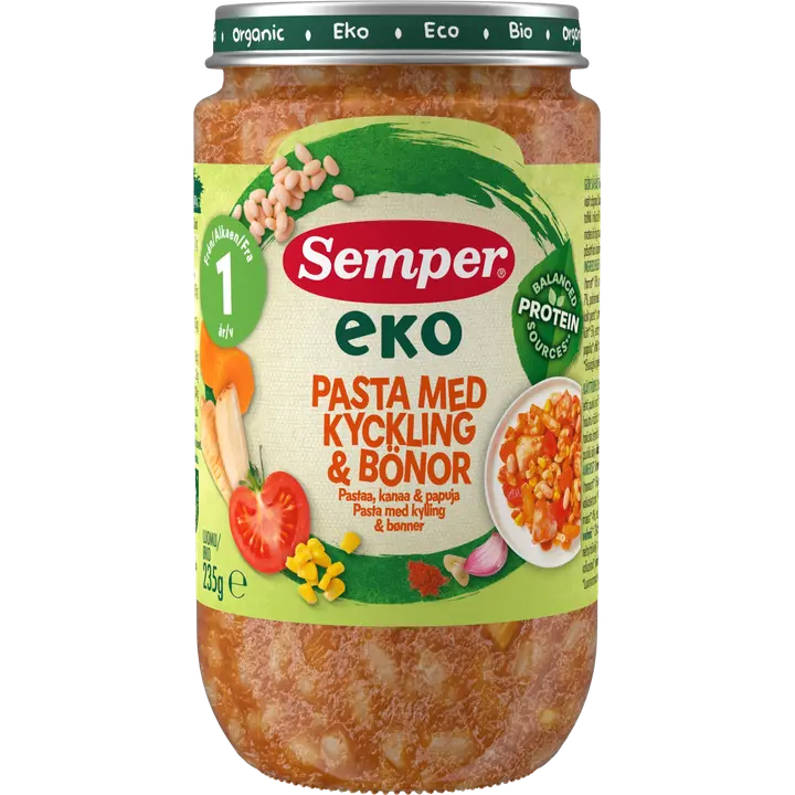 Semper EKO Pastaa, kanaa & papuja 1v luomu lastenateria 235g