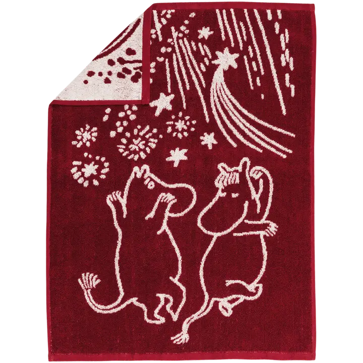 Moomin Arabia Muumi käsipyyhe Juhlan aika 50x70 cm viininpunainen/vaalean punainen