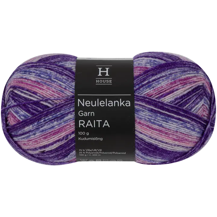 House sukkalanka Raita 100g liila, vaaleanpunainen, valkoinen melange