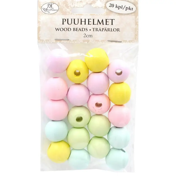 J.K. Primeco puuhelmet 2 cm pastellilajitelma 20 kpl