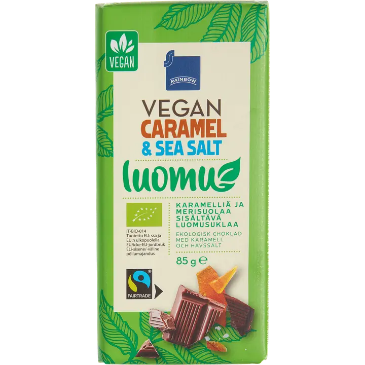 Rainbow vegaaninen luomusuklaa karamelli ja merisuola 85 g