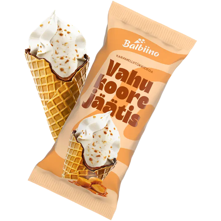 Balbiino Vahukoorejäätis Karamellitükkidega Vahvlikoonuses 86 g