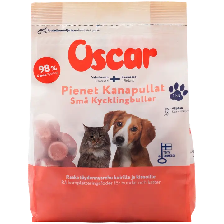 Oscar Pienet kanapullat 1 kg raakapakastettu täydennysravinto koirille ja kissoille