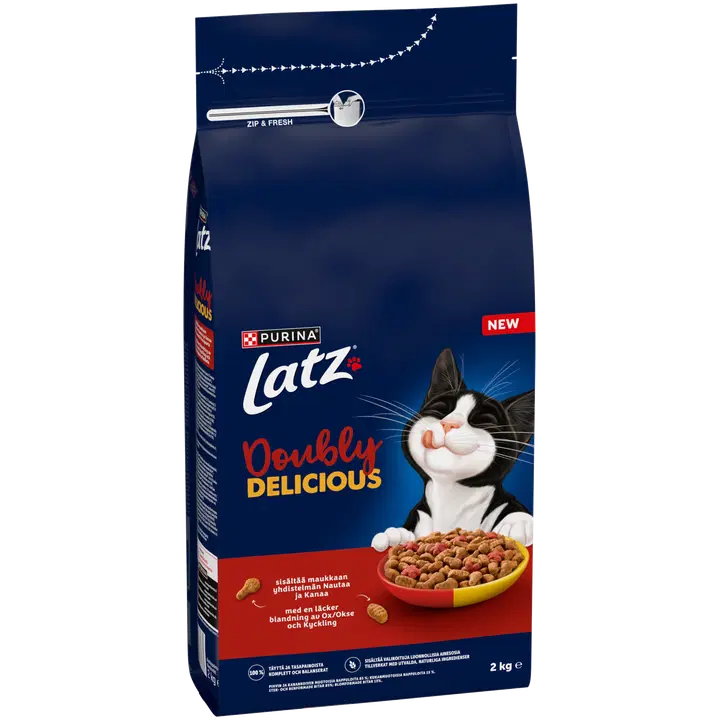 Purina Latz Doubly Delicious Nautaa Kissan kuivaruoka 2kg